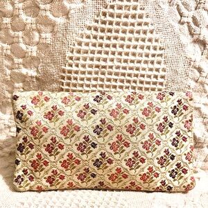 Vtg 1960s EK Grab Big Envelope Clutch Leather & Linen One Snap Pocket & Zipper